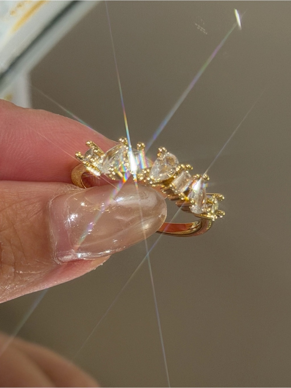 New Marquise/Baguette Cubic Zirconia Curved Band Gold Tone Asymmetrical Zircon S